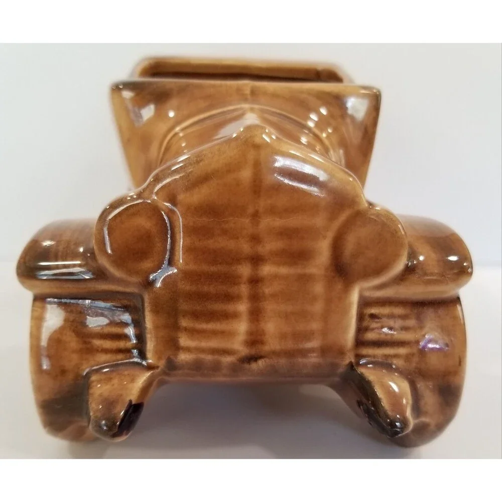 Vintage USA‑Marked Brown Ceramic Car Figurine Planter